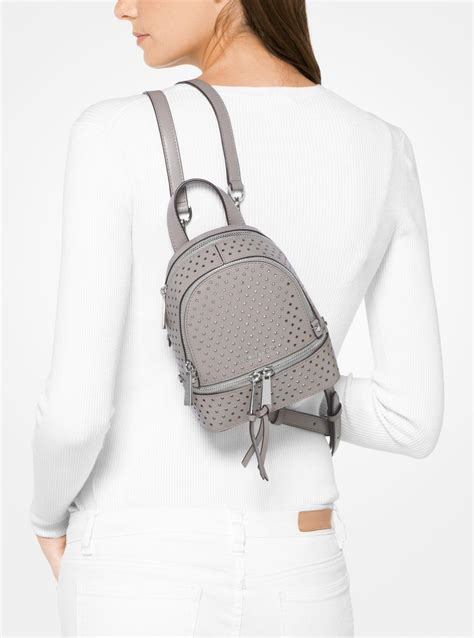 michael kors rhea zip small backpack perl gray|Rhea Mini Perforated Leather Backpack .